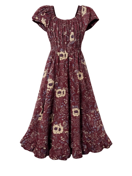Ulla Johnson Dresses & Skirts - Ulla Johnson Floral Cotton Peasant Midi Dress Burgundy Size 0 Boho Prairie